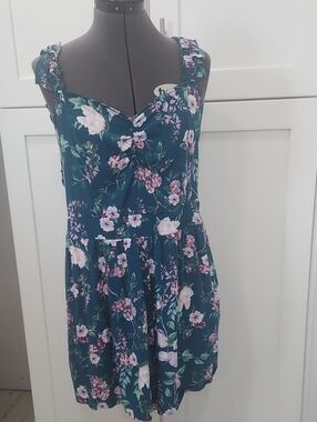 Torrid Teal Romper with Pink & White Floral Print